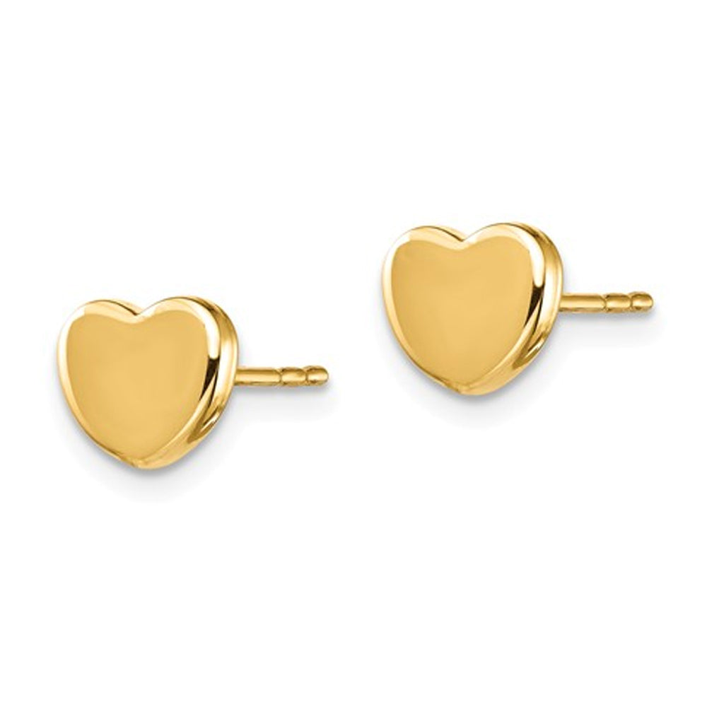 Heart Post Earrings in Polished 14K Yellow Gold Image 2