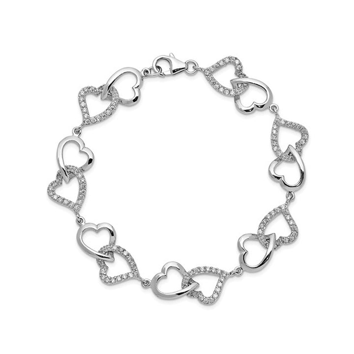 Sterling Silver Rhodium-Plated CZ Heart Bracelet Image 1