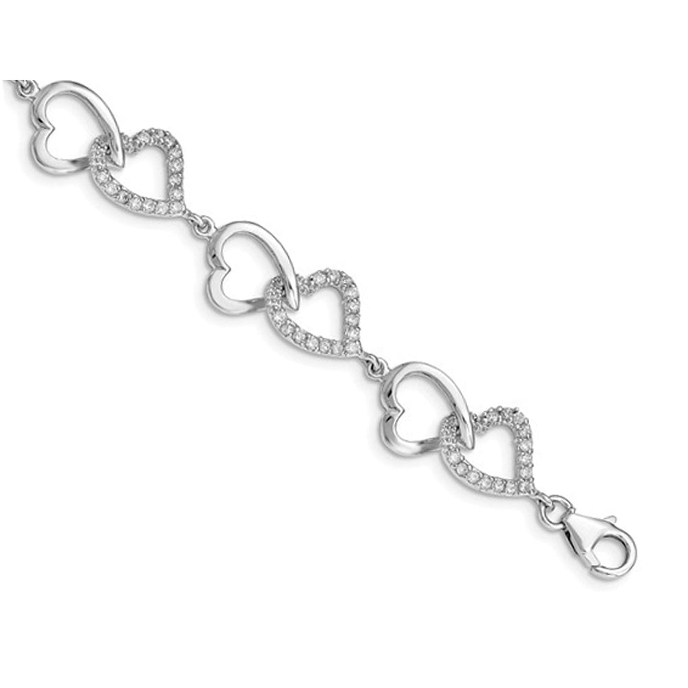 Sterling Silver Rhodium-Plated CZ Heart Bracelet Image 2