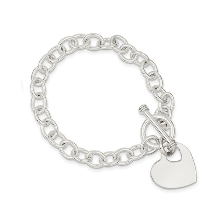 Sterling Silver Heart Charm Polished Toggle Bracelet Image 1