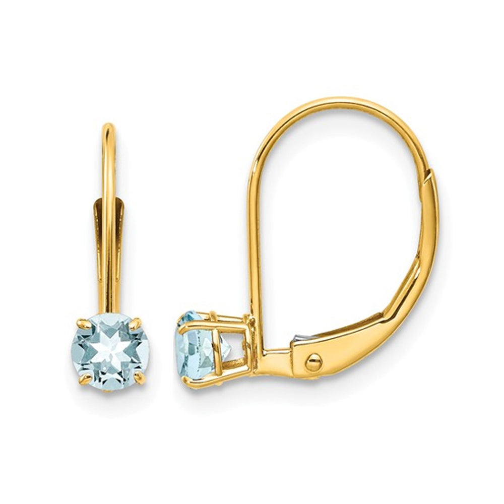 2/5 Carat (ctw) Natural Aquamarine Hoop Earrings in 14K Yellow Gold Image 1