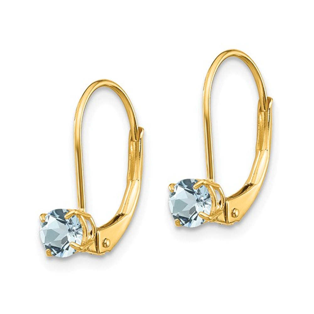 2/5 Carat (ctw) Natural Aquamarine Hoop Earrings in 14K Yellow Gold Image 2