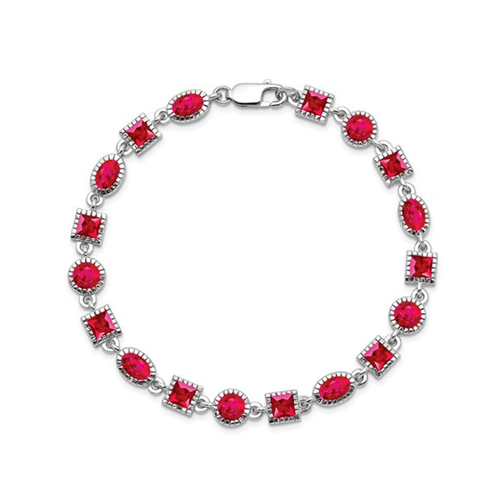 Ruby Bracelet 9.60 Carat (ctw) in Rhodium Plated Sterling Silver Image 1