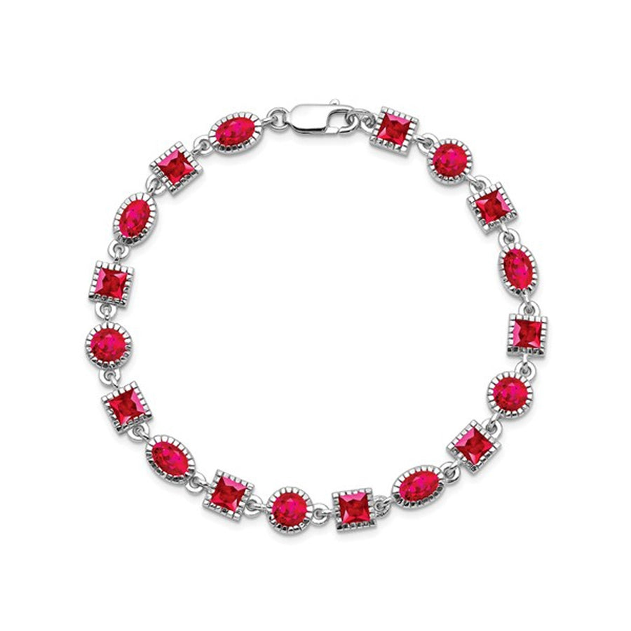 Ruby Bracelet 9.60 Carat (ctw) in Rhodium Plated Sterling Silver Image 1