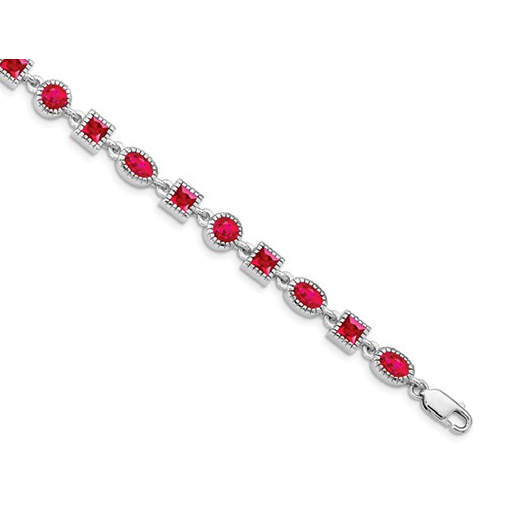 Ruby Bracelet 9.60 Carat (ctw) in Rhodium Plated Sterling Silver Image 3