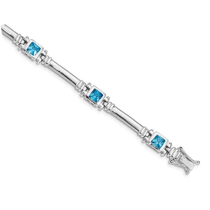 2.50 Carat (ctw) Swiss Blue Topaz Bracelet in Sterling Silver (7.50 Inches) Image 3