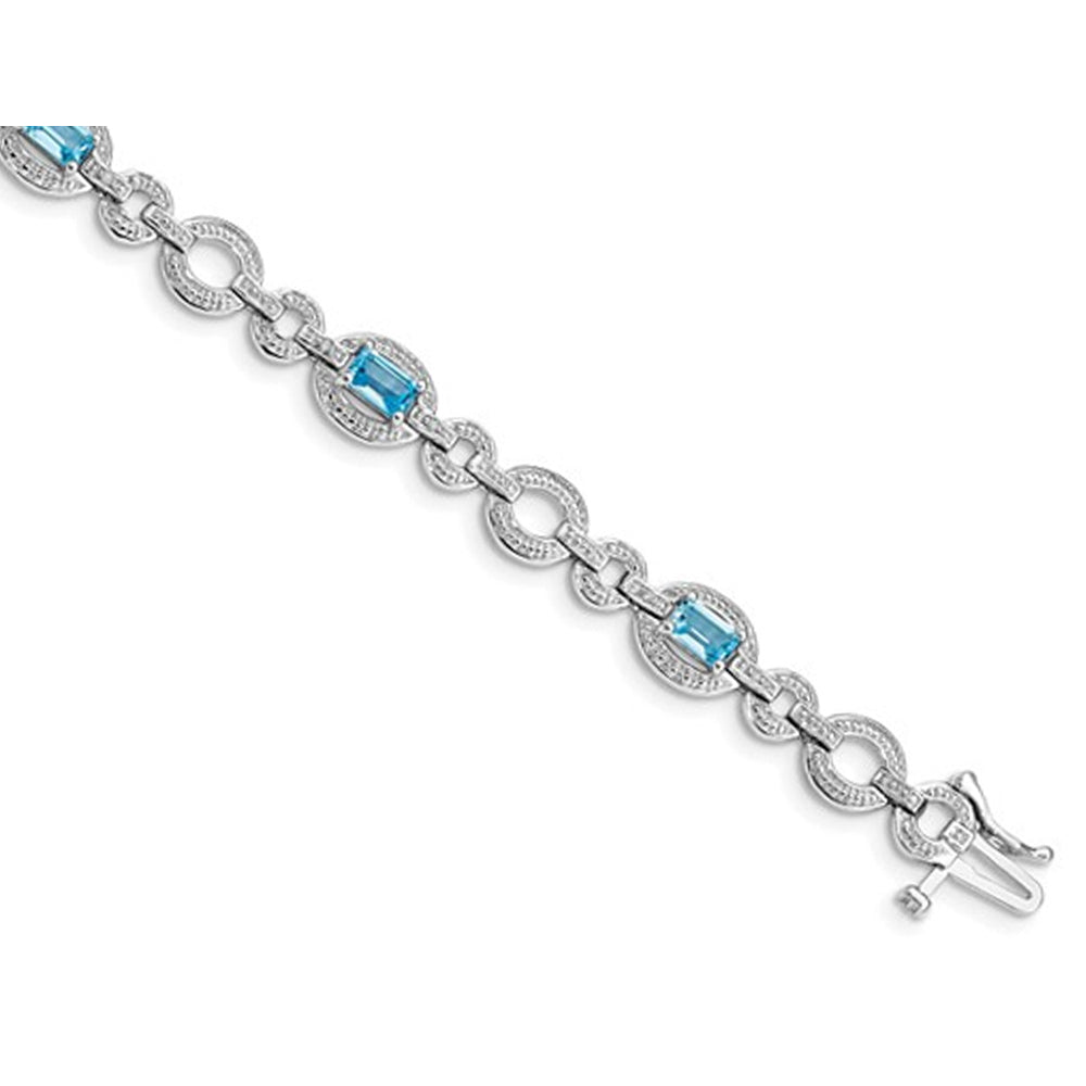 2.35 Carat (ctw) Swiss Blue Topaz Bracelet in Sterling Silver (7.50 Inches) Image 2