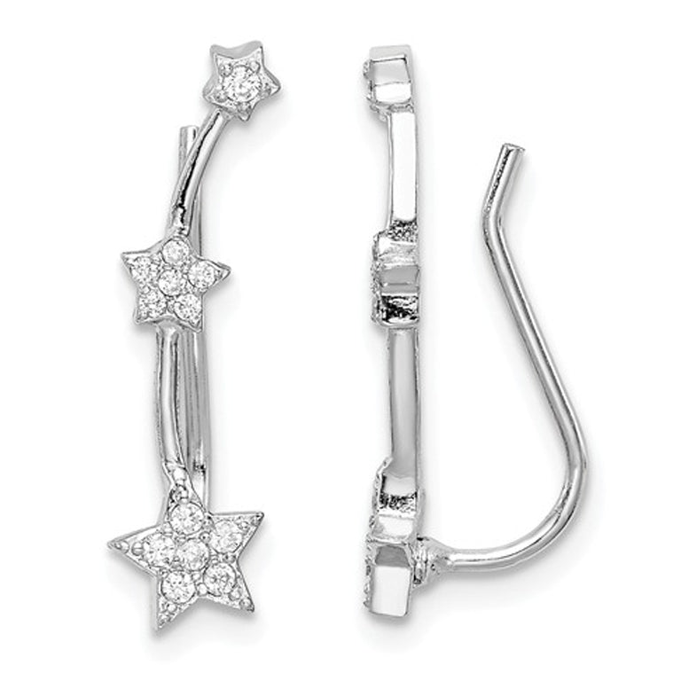 Sterling Silver Star Climber Earrings with Cubic Zirconia (CZ) (CZ) Image 1