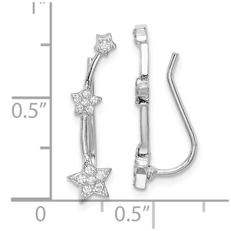 Sterling Silver Star Climber Earrings with Cubic Zirconia (CZ) (CZ) Image 3