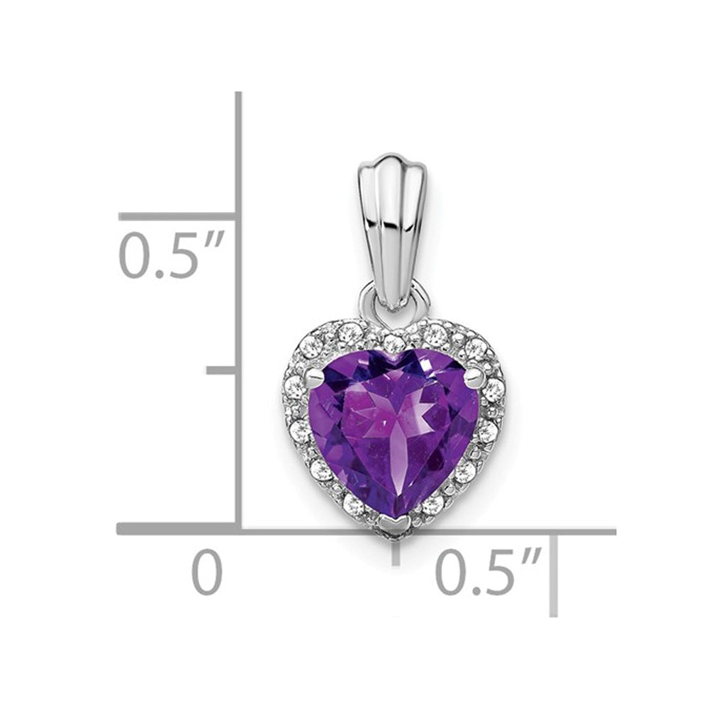 1.15 Carat (ctw) Amethyst Heart Pendant Necklace in Sterling Silver with Accent Diamonds and Chain Image 2