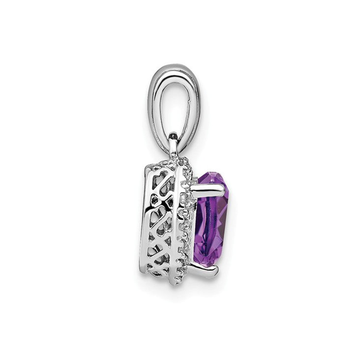 1.15 Carat (ctw) Amethyst Heart Pendant Necklace in Sterling Silver with Accent Diamonds and Chain Image 3