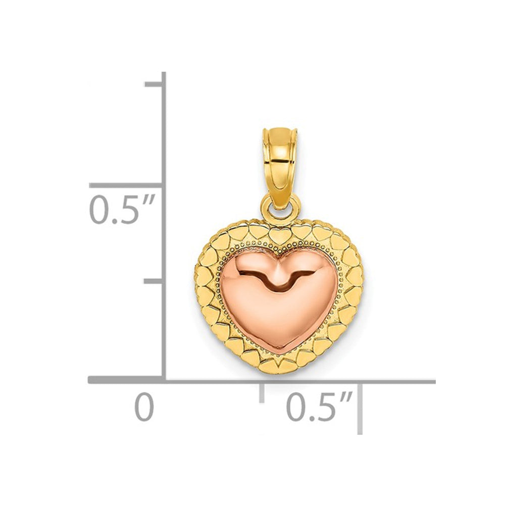 14K Yellow and Rose Pink Gold Heart Charm Pendant Necklace with Chain Image 2