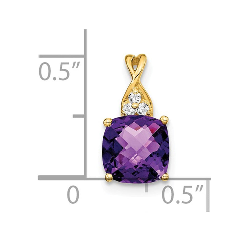 1.70 Carat (ctw) Cushion Cut Amethyst Pendant Necklace in 14K Yellow Gold with Accent Diamonds Image 2