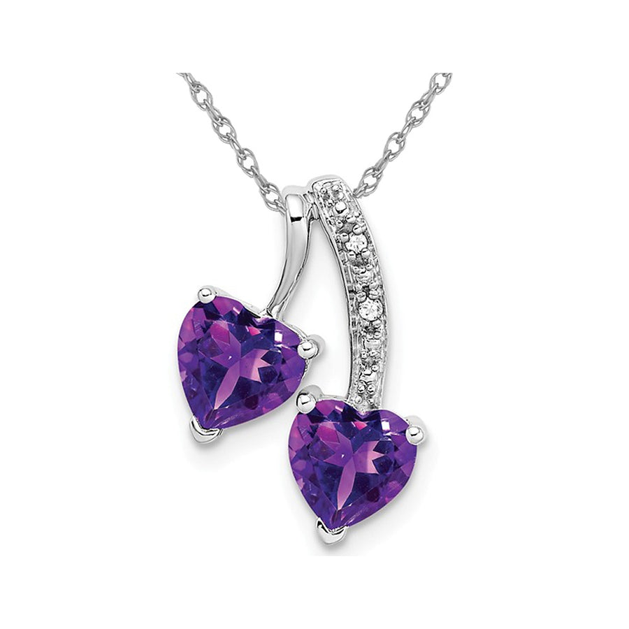 1.50 Carat (ctw) Natural Amethyst Double Heart Pendant Necklace in 14K White Gold with Chain Image 1