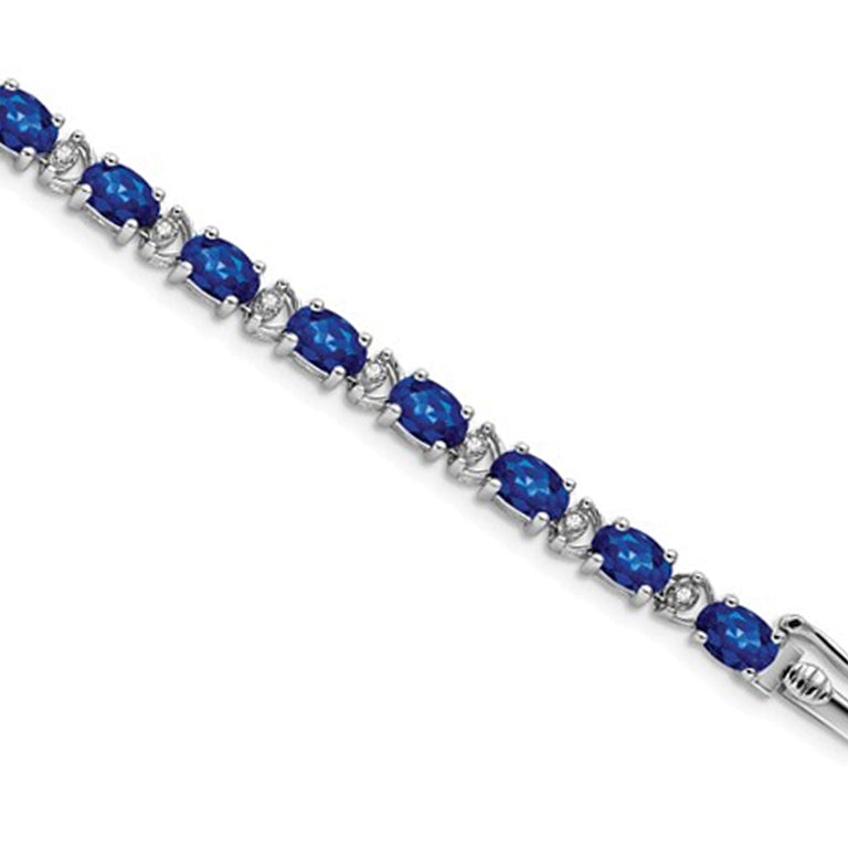 10.80 Carat (ctw) Lab Created Blue Sapphire Bracelet in 14K White Gold with Diamonds Image 2
