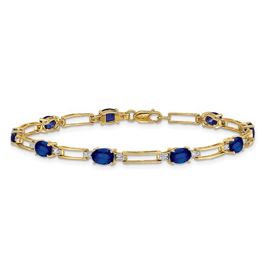 5.40 Carat (ctw) Blue Sapphire Bracelet in 14K Yellow Gold with Accent Diamonds Image 1