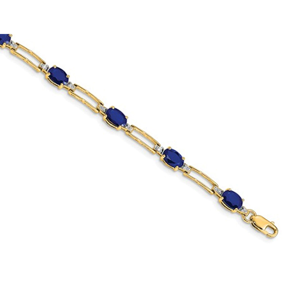 5.40 Carat (ctw) Blue Sapphire Bracelet in 14K Yellow Gold with Accent Diamonds Image 2