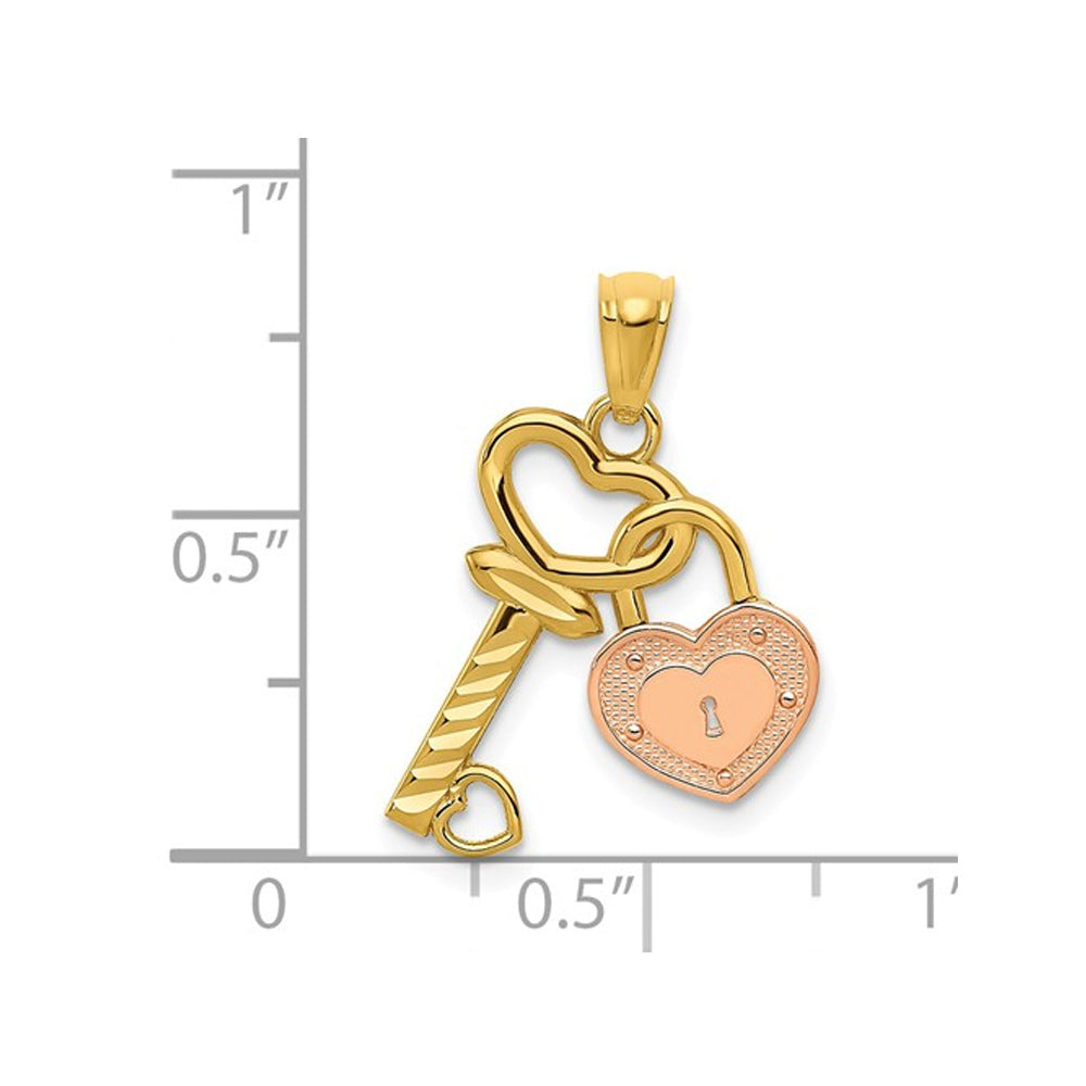 14K Yellow and Rose Gold Key and Heart Locket Pendant Necklace with Chain Image 2