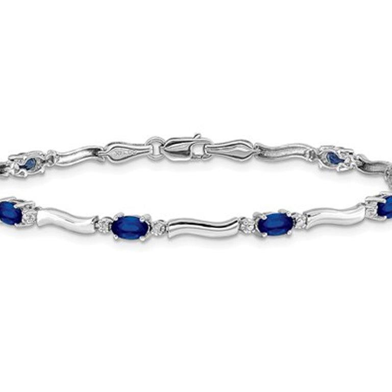1.68 Carat (ctw) Natural Blue Sapphire Bracelet in 14K White Gold Image 1