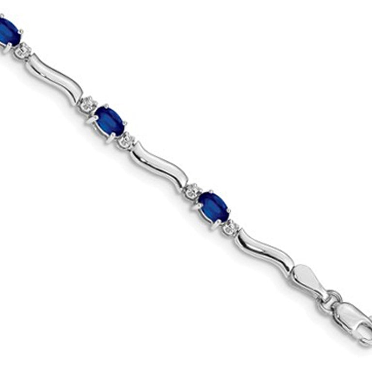 1.68 Carat (ctw) Natural Blue Sapphire Bracelet in 14K White Gold Image 2
