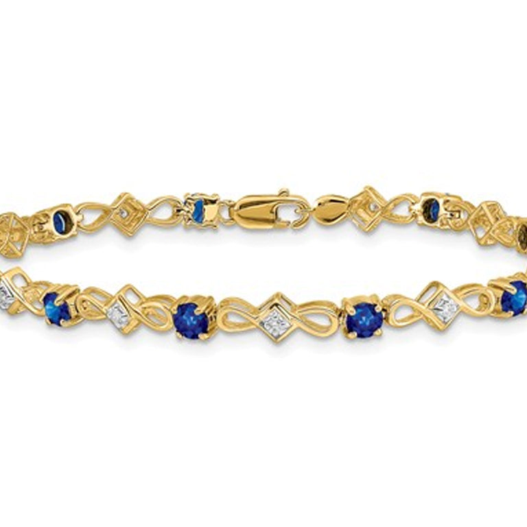 1.65 Carat (ctw) Natural Blue Sapphire Bracelet with Diamonds in 14K Yellow Gold Image 1