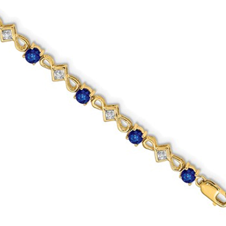 1.65 Carat (ctw) Natural Blue Sapphire Bracelet with Diamonds in 14K Yellow Gold Image 2
