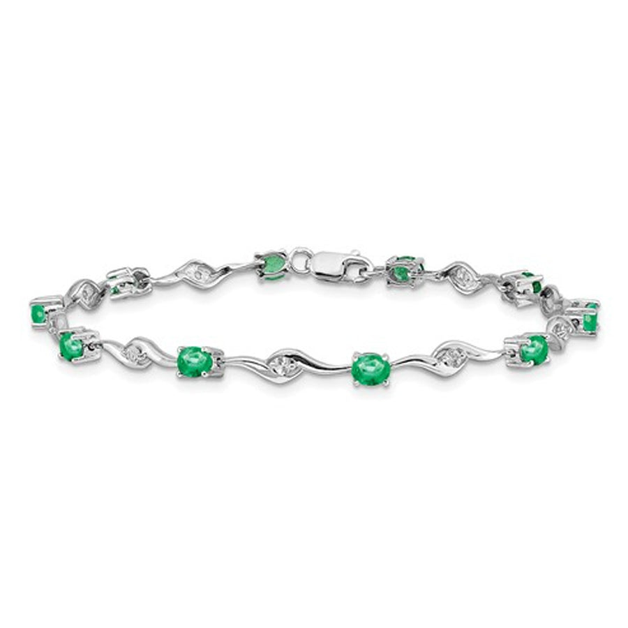 2.20 Carat (ctw) Emerald  Bracelet in 14K White Gold Image 1