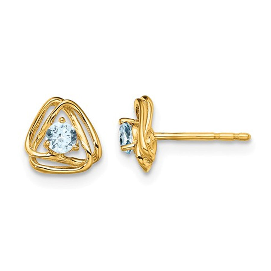 1/5 Carat (ctw) Natural Solitaire Aquamarine Post Earrings in 14K Yellow Gold Image 1