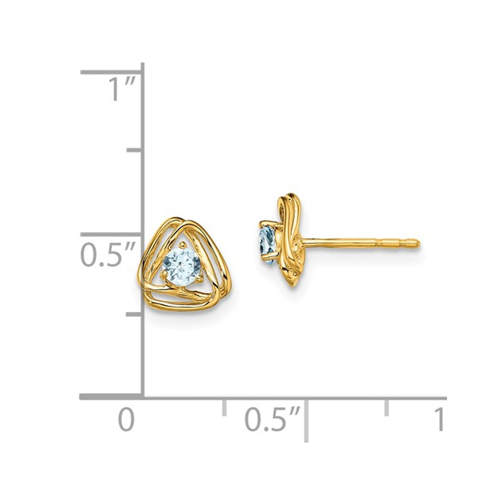 1/5 Carat (ctw) Natural Solitaire Aquamarine Post Earrings in 14K Yellow Gold Image 2