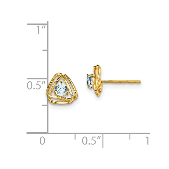 1/5 Carat (ctw) Natural Solitaire Aquamarine Post Earrings in 14K Yellow Gold Image 2