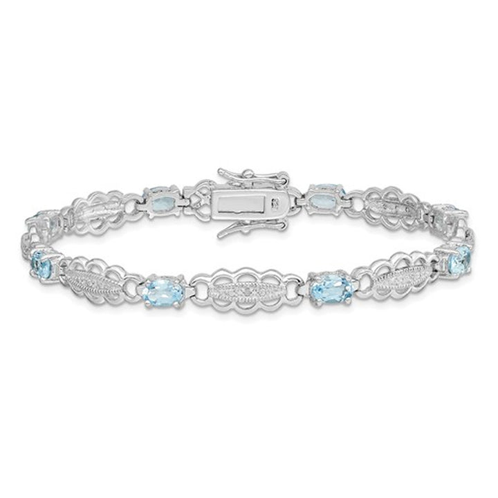 4.40 Carat (ctw) Aquamarine Bracelet in Rhodium Plated Sterling Silver Image 1