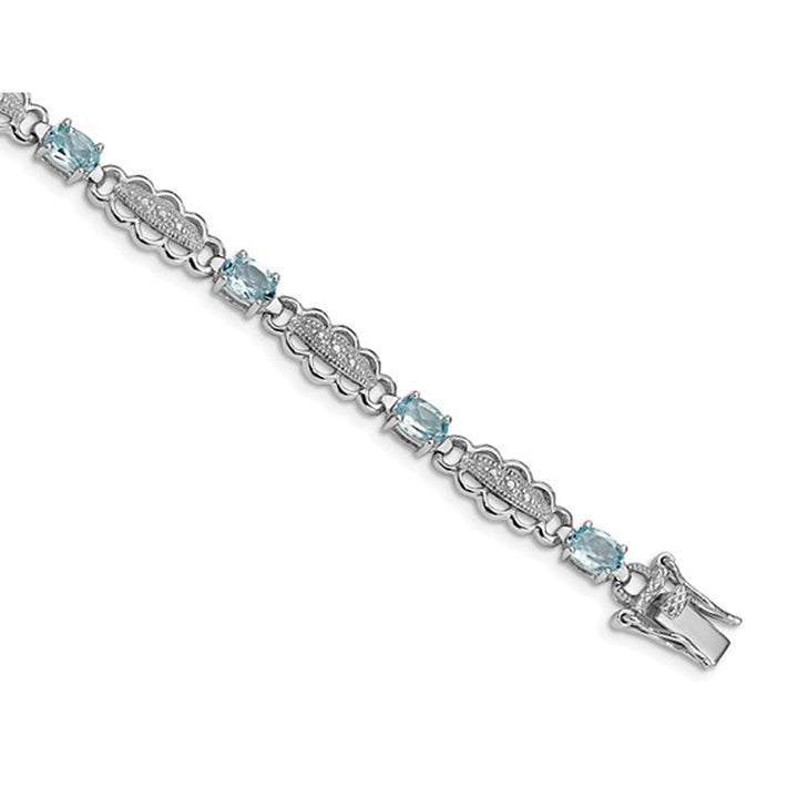 4.40 Carat (ctw) Aquamarine Bracelet in Rhodium Plated Sterling Silver Image 3