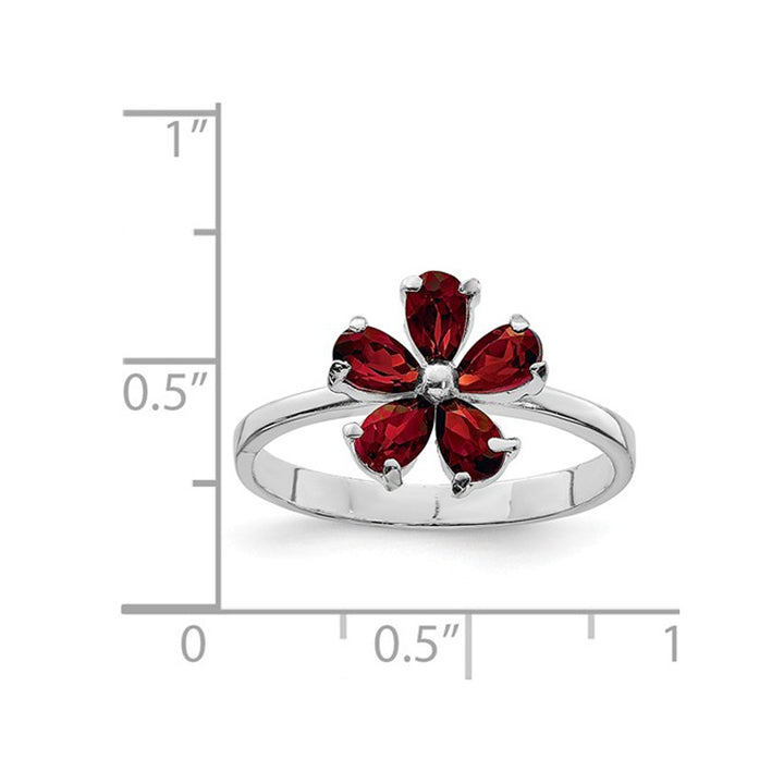 Sterling Silver Rhodium Plated Red Garnet Flower Ring 1/2 Carat (ctw) Image 3