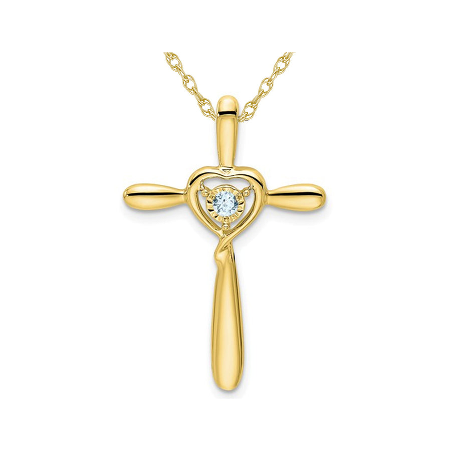 1/20 Carat (ctw) Natural Aquamarine Cross Pendant Necklace in 10K Yellow Gold with Chain Image 1