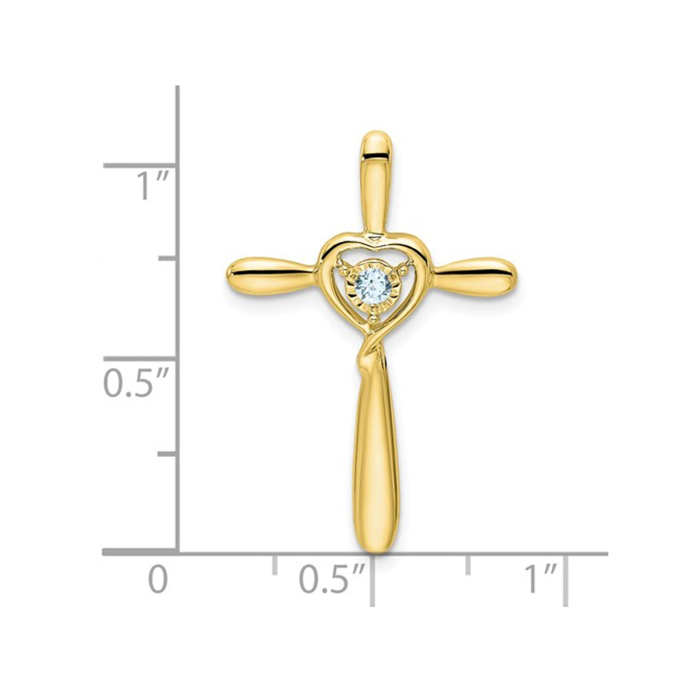 1/20 Carat (ctw) Natural Aquamarine Cross Pendant Necklace in 10K Yellow Gold with Chain Image 2