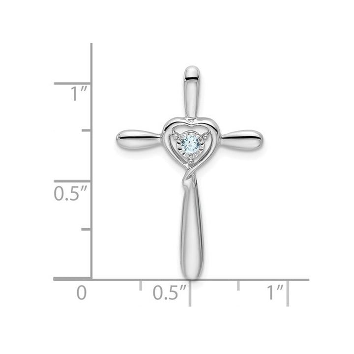 1/20 Carat (ctw) Natural Aquamarine Cross Pendant Necklace in 10K White Gold with Chain Image 2