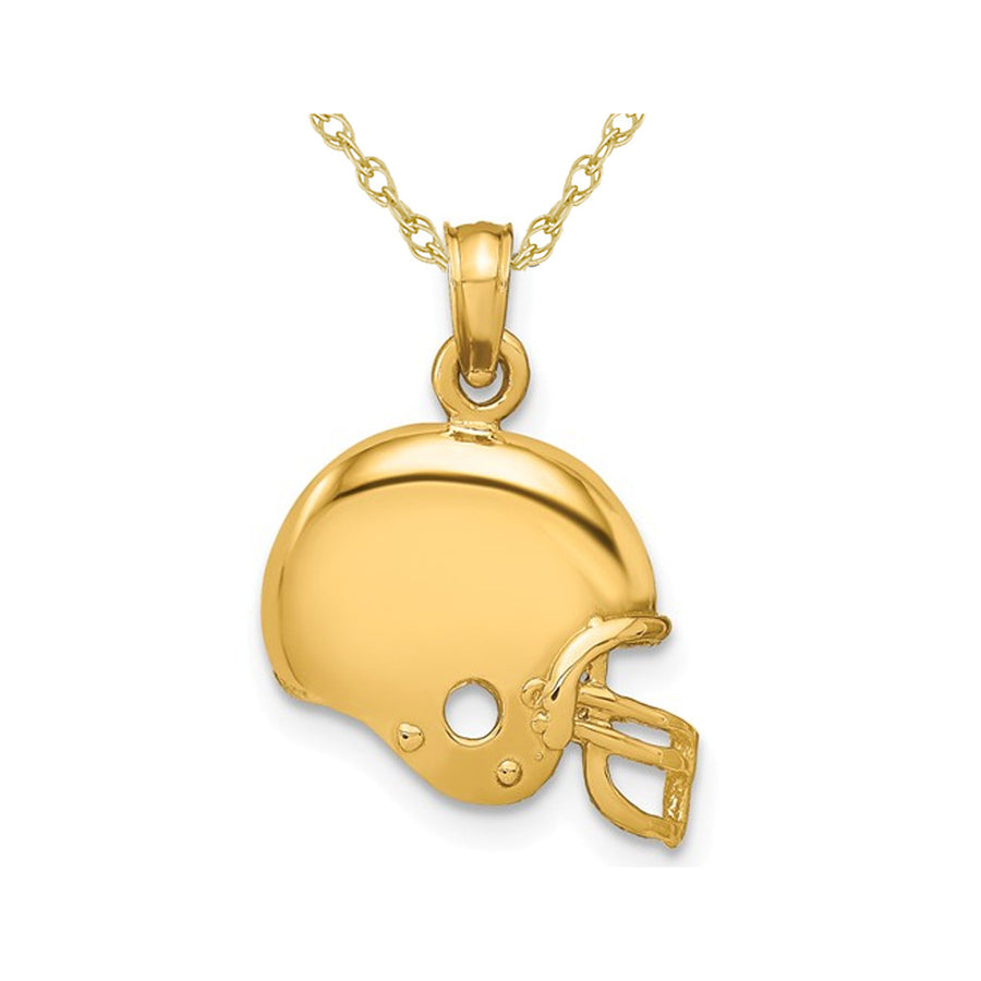 14K Yelllow Gold Football Helmet Charm Pendant Necklace with Chain Image 1