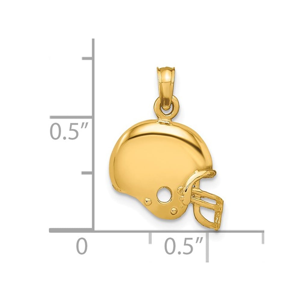 14K Yelllow Gold Football Helmet Charm Pendant Necklace with Chain Image 2