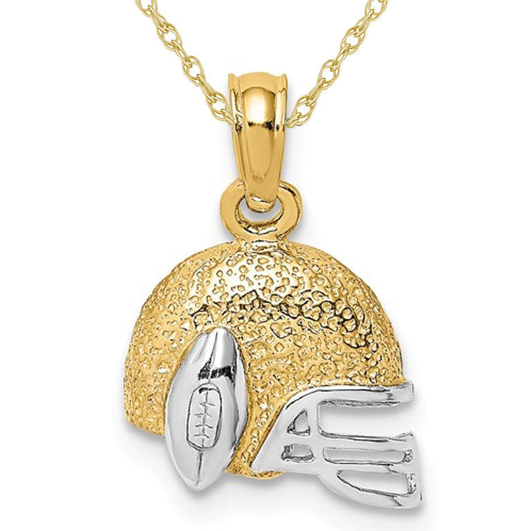 14K Yellow Gold Football Helmet Pendant with Chain Image 1