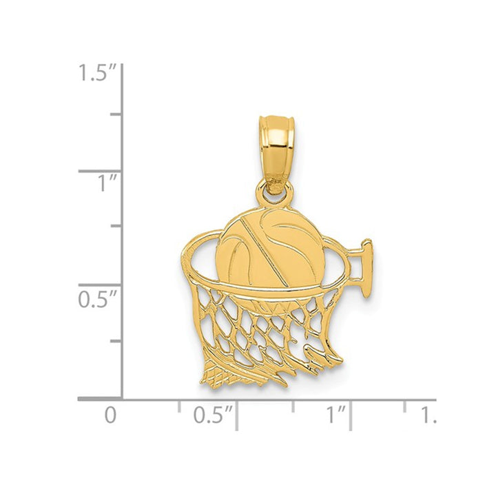 14K Yellow Gold Basketball and Hoop Pendant Necklace with Chain Image 2