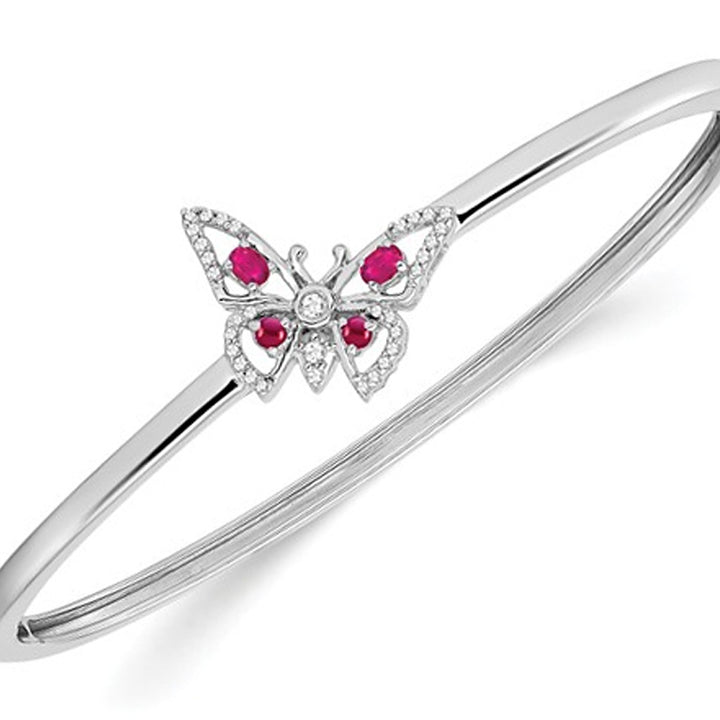 Natural Ruby Butterfly Bangle Bracelet 1/3 Carat (ctw) in 14K White Gold Image 1