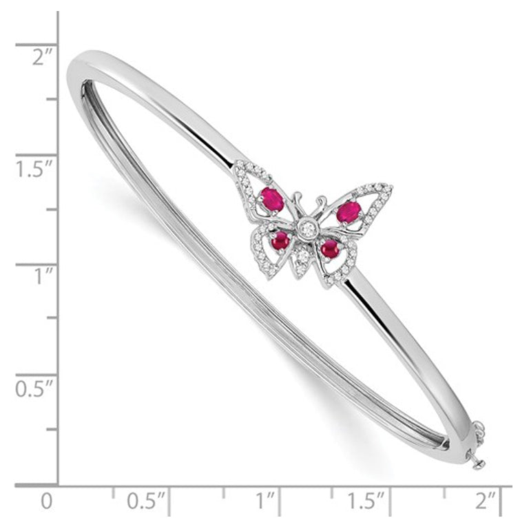 Natural Ruby Butterfly Bangle Bracelet 1/3 Carat (ctw) in 14K White Gold Image 2