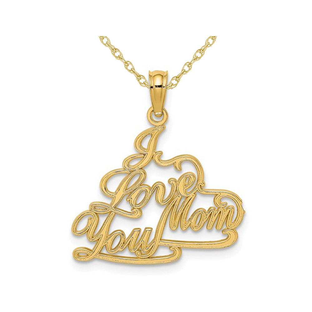 I Love You Mom Pendant Necklace in 14K Yellow Gold with Chain Image 1