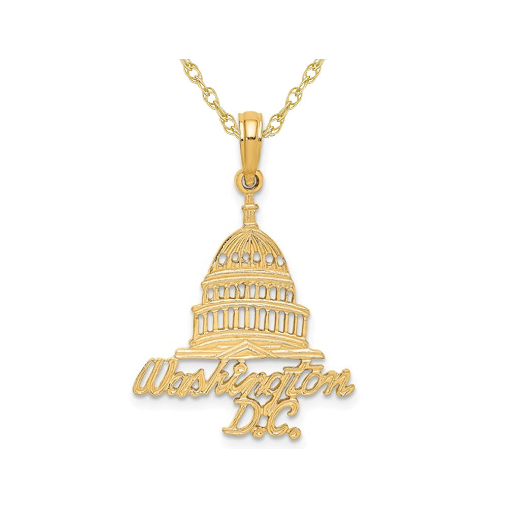 Washington DC Captial Building Pendant Necklace in 14K Yellow Gold with Chain Image 1