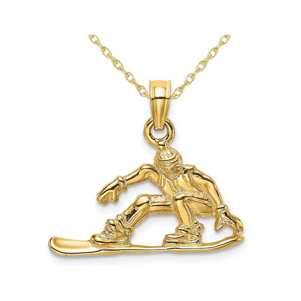 14K Yellow Gold Snowboarder Charm Pendant Necklace with Chain Image 1