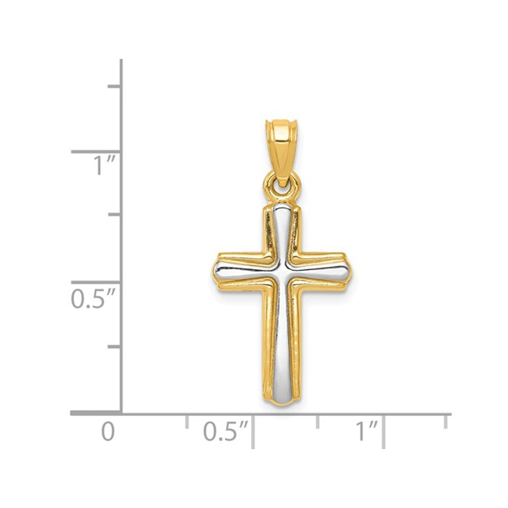 14K Yellow Gold Two Tone Cross Pendant Necklace with Chain Image 2
