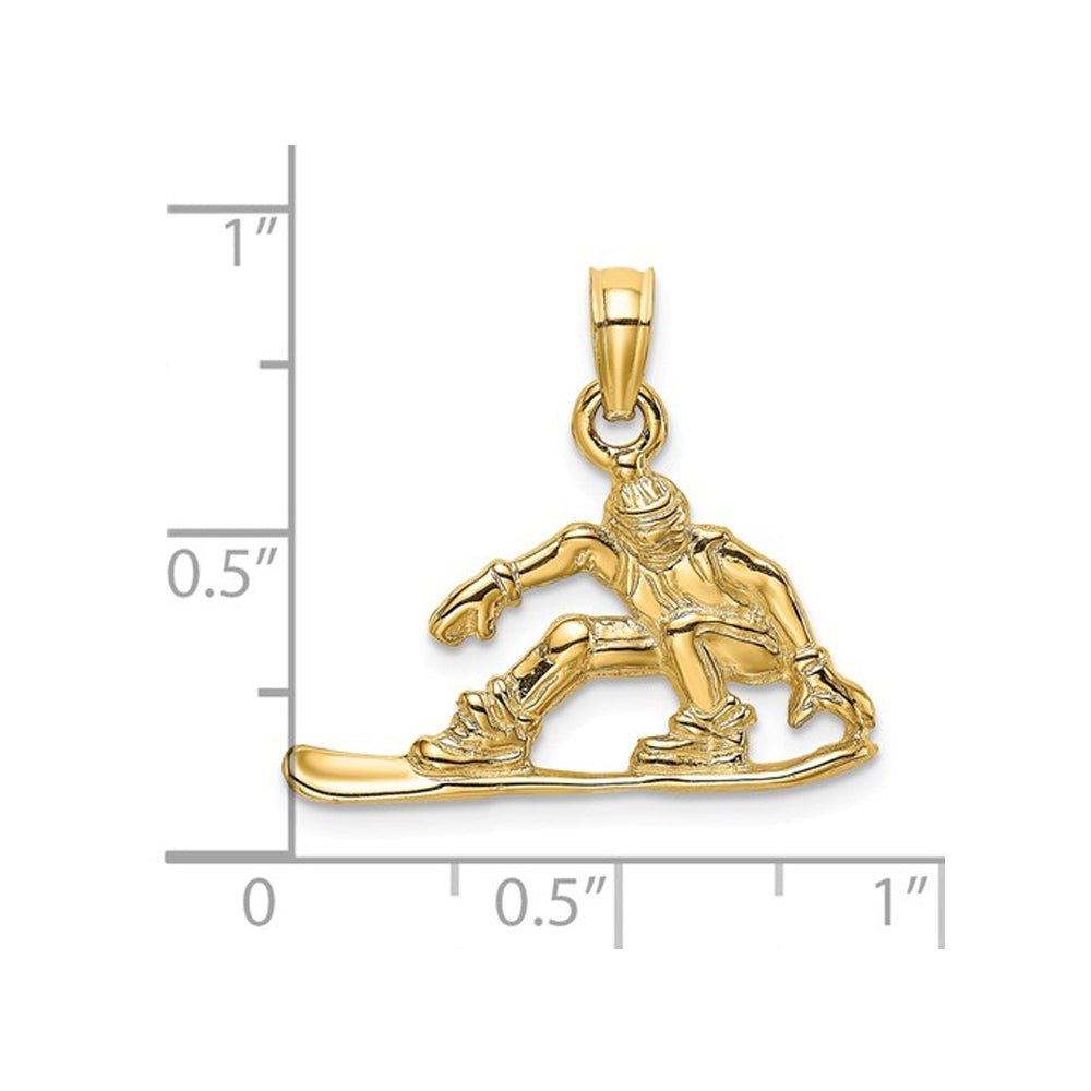 14K Yellow Gold Snowboarder Charm Pendant Necklace with Chain Image 3