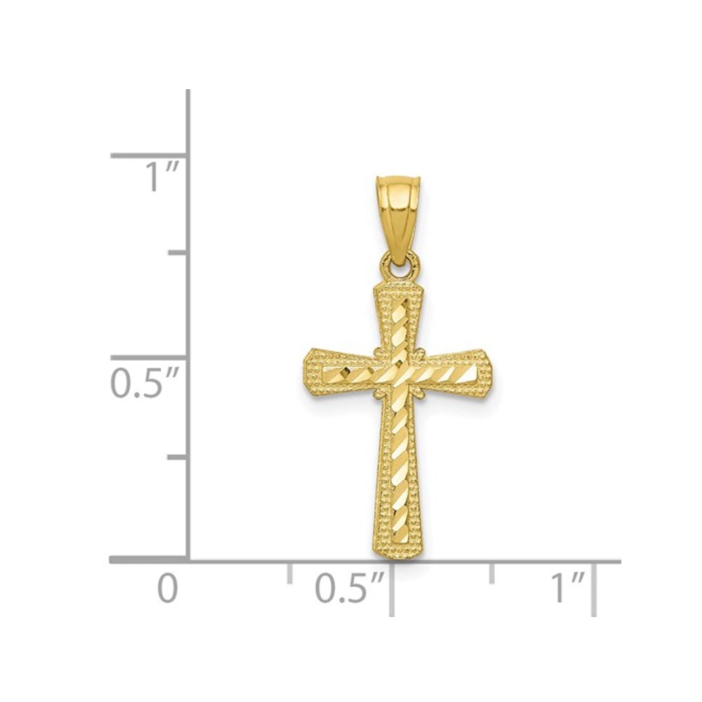 10K Yellow Gold Diamond Cut Cross Pendant Necklace with Chain Image 3