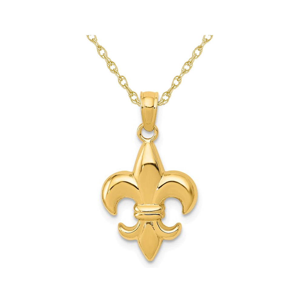 Fleur De Lis Pendant Necklace in 14K Yellow Gold with Chain Image 1