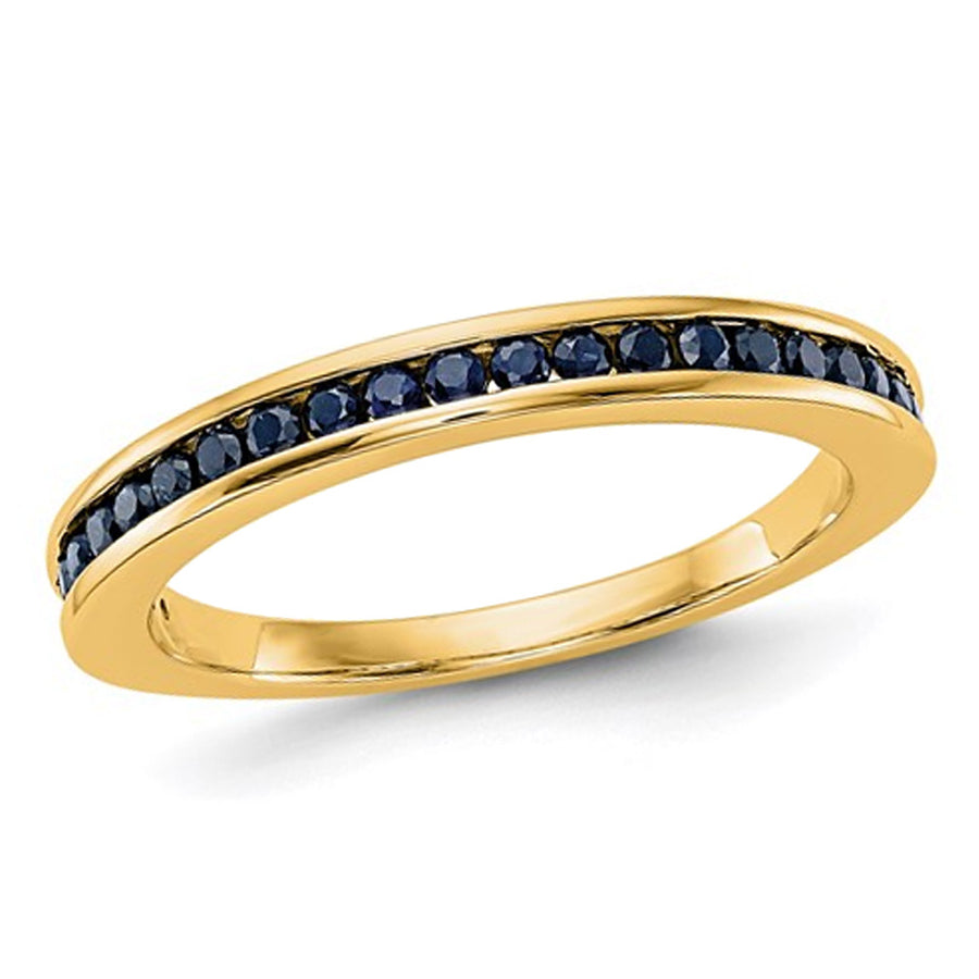 2/5 Carat Natural Dark Blue Sapphire Wedding Band Ring in 14K White Gold Image 1
